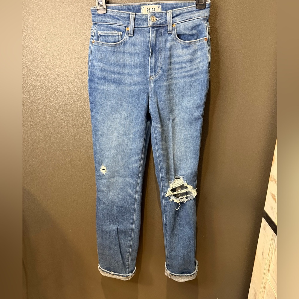 PAIGE Blue Distressed Boyfriend Jeans